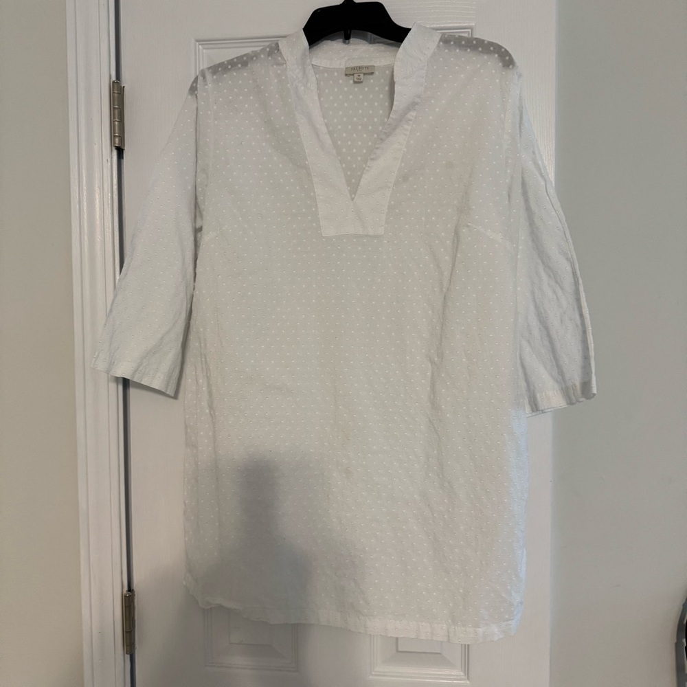 Talbots white dotted tunic top size medium